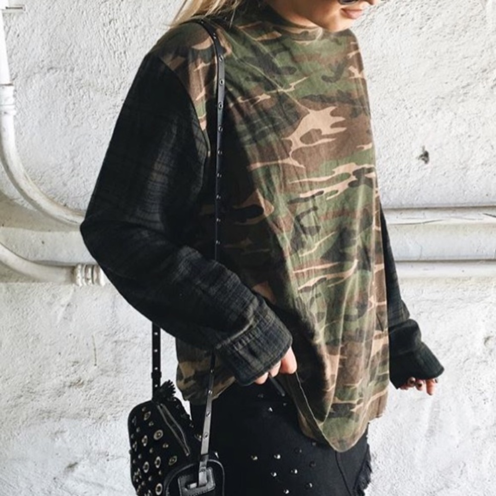 LF Vintage Army Tee w Flannel Sleeves